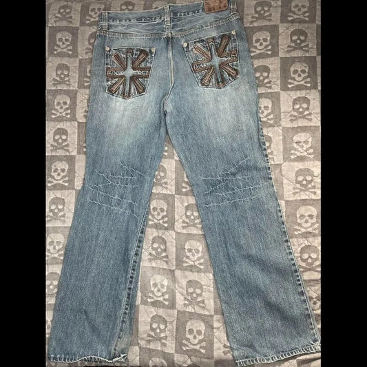 Y2K Wide-Leg Embroidered Jeans