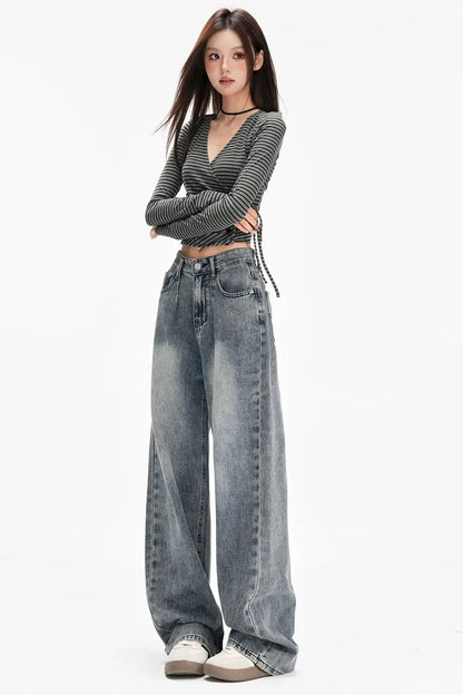High Waist Fleece Wide Jeans