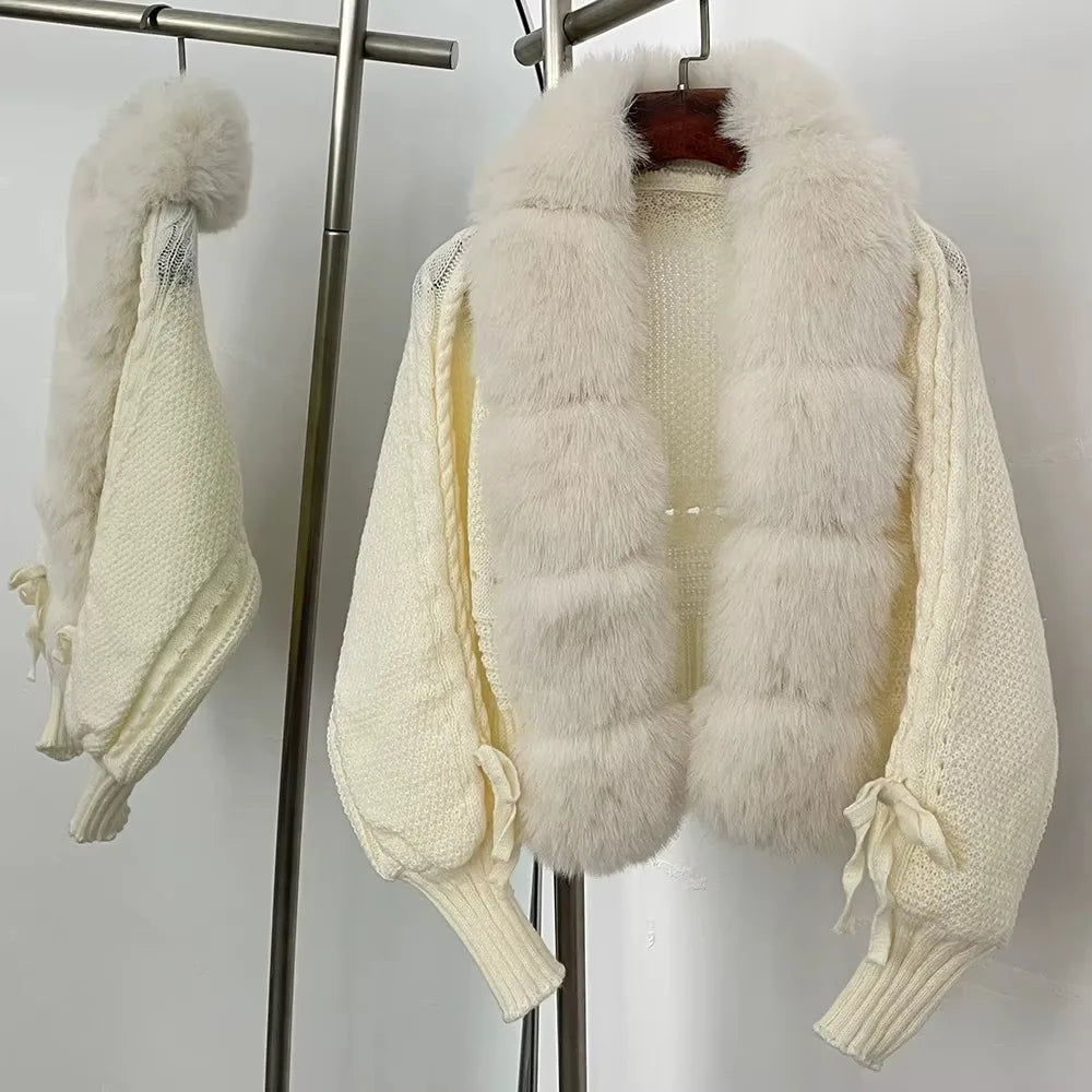 Faux Fur Cropped Knit Cardigan Chicchar Fashion