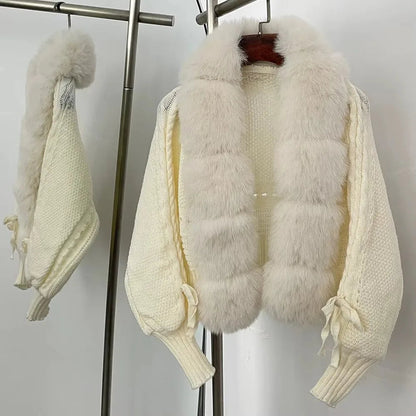 Faux Fur Cropped Knit Cardigan Chicchar Fashion