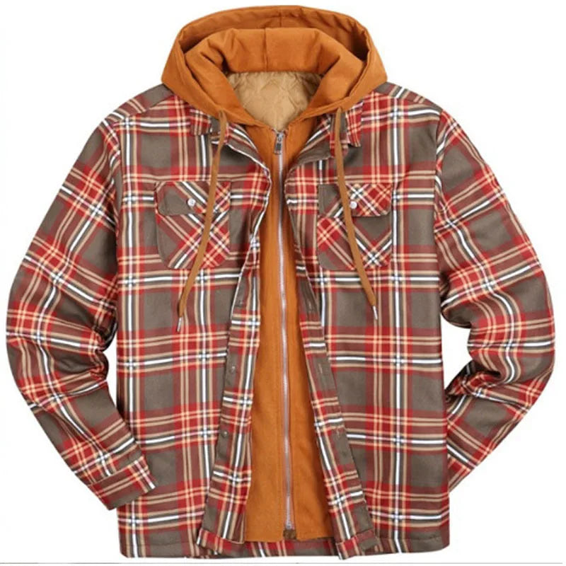 Plaid Hooded Jacket Warm