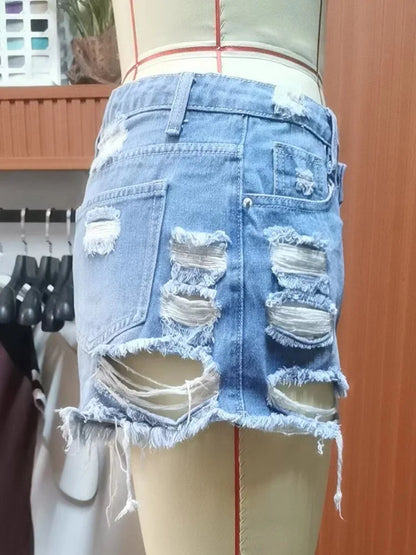 Ripped High-Waist Denim Shorts