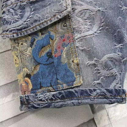 Dragon Embroidered Denim Shorts