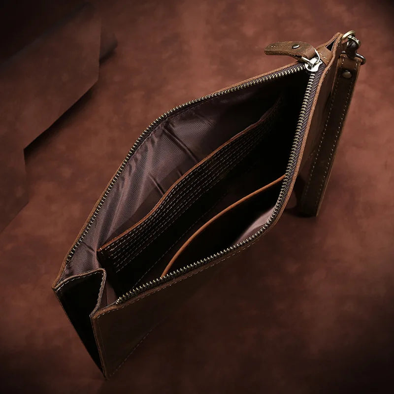 New Real Leather Handbag for Men Day Clutches Luxury Wristlet Coin Card Holders Zipper Clutch Designer Men's Wallets Purse Bolso - Chicchar Fashion