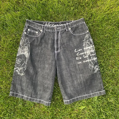 Y2K Embroidered Denim Shorts
