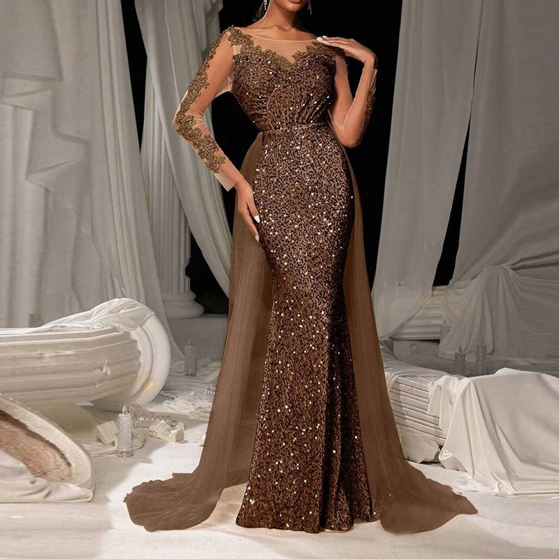 Sequined Lace Mermaid Gown
