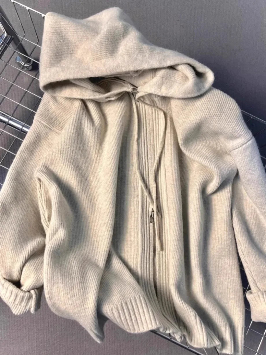 Gray Hooded Knit Sweater Coat Chicchar Fashion