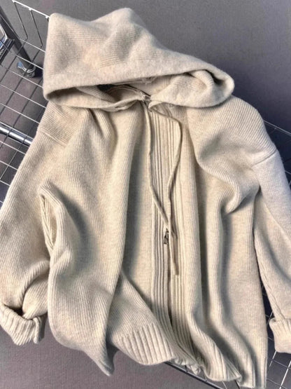 Gray Hooded Knit Sweater Coat Chicchar Fashion