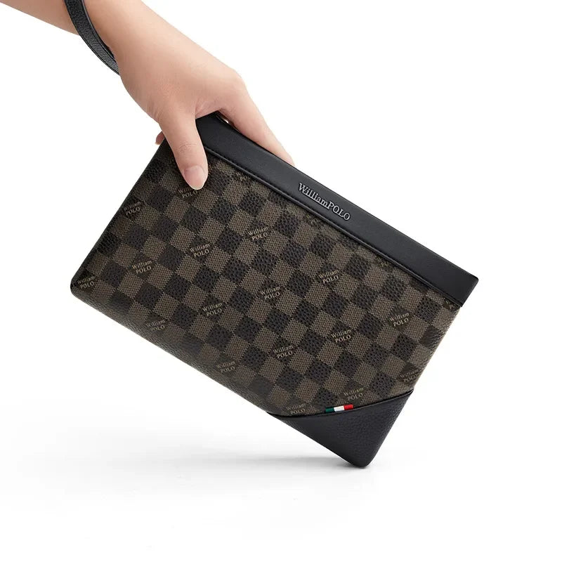 WILLIAMPOLO Men's Luxury Leather Business Clutch Bag