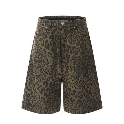 Leopard Denim Wide-Leg Jorts