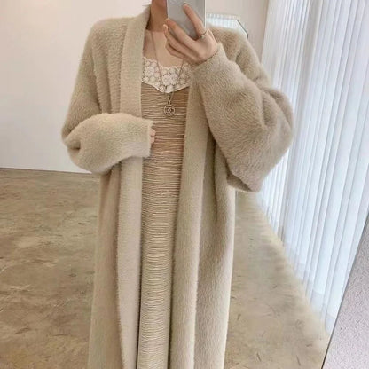 white Long Cardigan for women 2025 new winter clothes Knitted fluffy long sleeve Cashmere sweater coat korean style warm vintage Chicchar Fashion