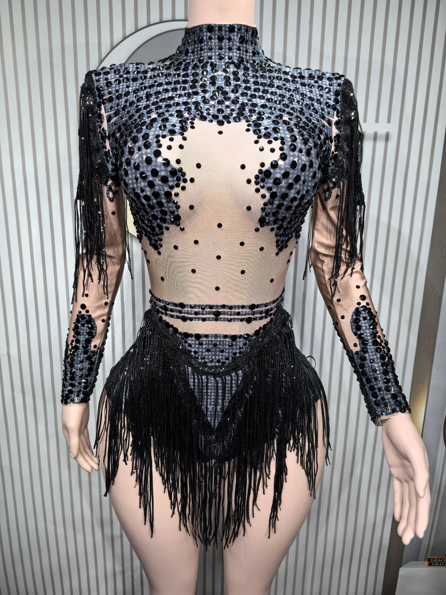 Blue Rhinestone Dance Bodysuit