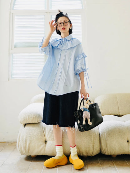 Loose Denim Knee-Length Shorts