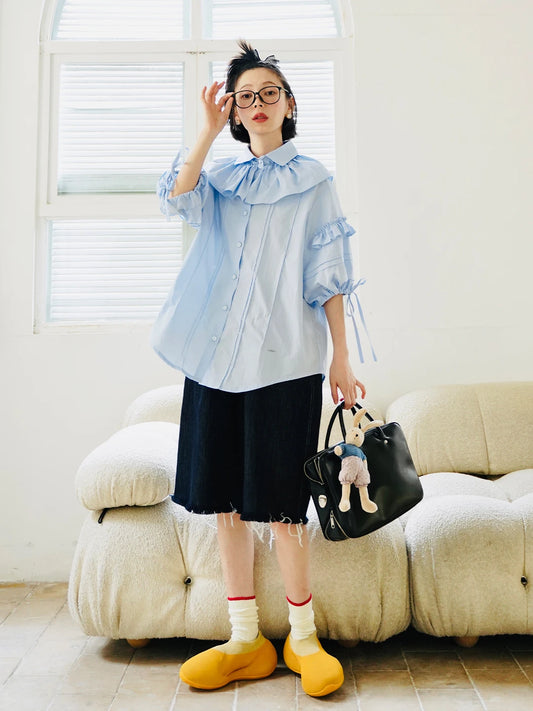 Loose Denim Knee-Length Shorts