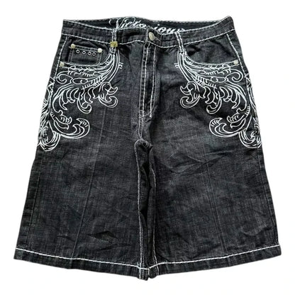 Embroidered Baggy Denim Shorts