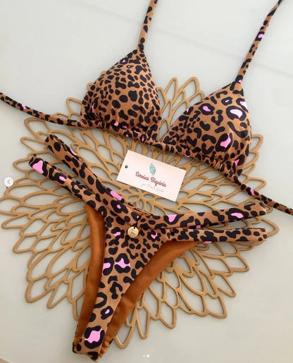 Halter Lace-Up Thong Bikini