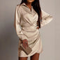 Satin Long Sleeve Wrap Dress