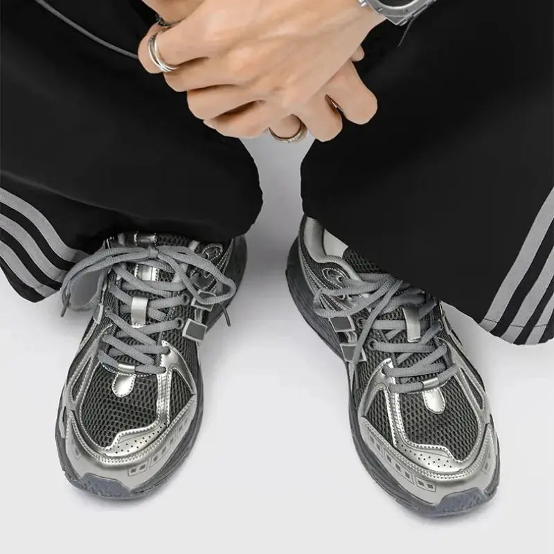 Men's Sports Shoes with A Mesh Surface Made of Patchwork Material, New Lace-up Round Toe Casual Height-increasing Niche Shoes - Chicchar Fashion