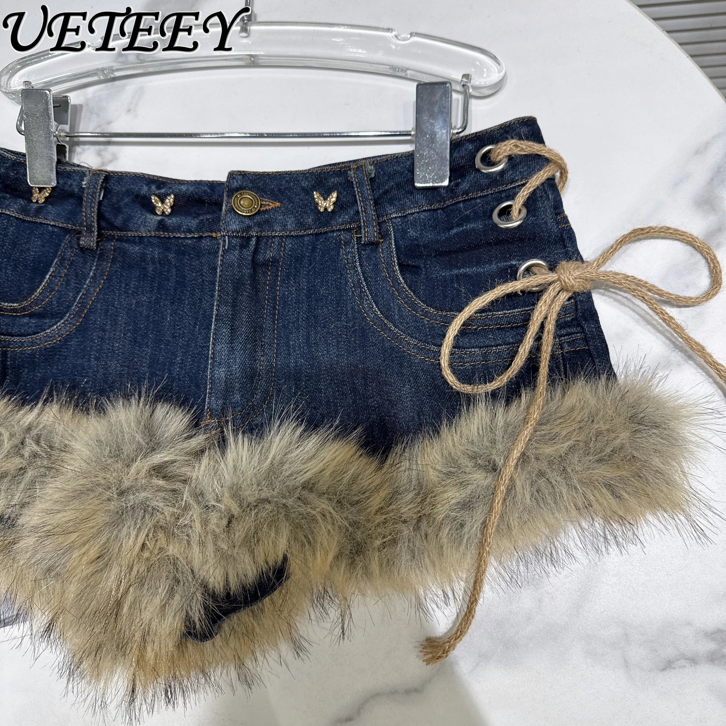 Frayed Lace-Up Denim Shorts