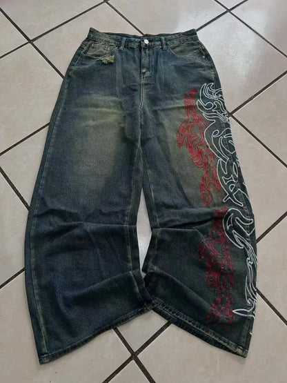 Embroidery Baggy Denim Jeans