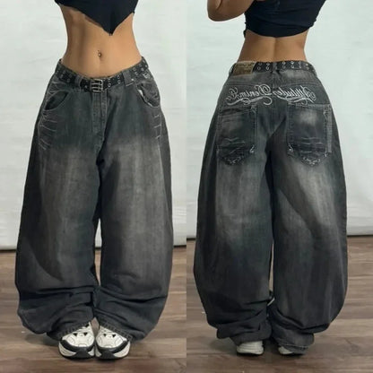 Y2K High Waist Embroidered Jeans