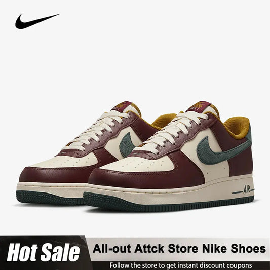 Nike Air Force 1 Low Dark Team Red Vintage Green Comfortable Versatile Low-top Sneakers For Men HQ3612-113 Casual Durable Shoes - Chicchar Fashion
