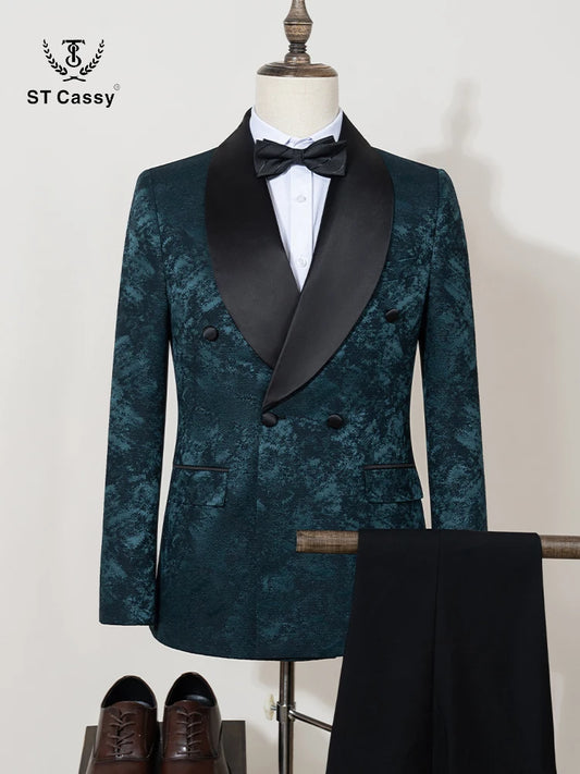 2-Piece Jacquard Shawl Suit