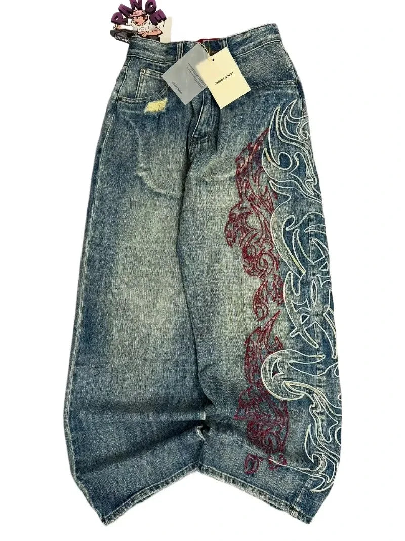 Y2K High Waist Embroidered Jeans
