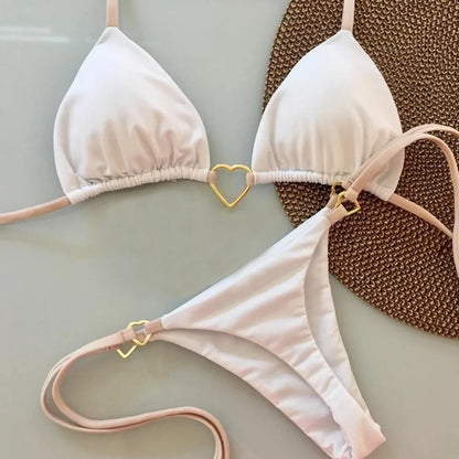 White Cotton Lace-Up Bikini