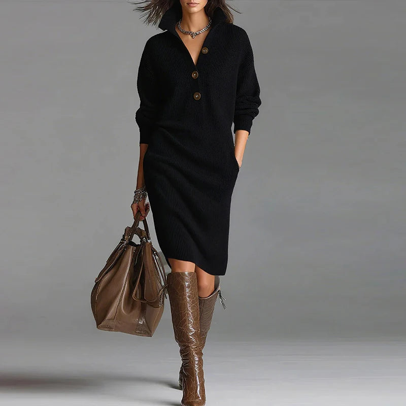 Long Sleeve Knit Button Dress
