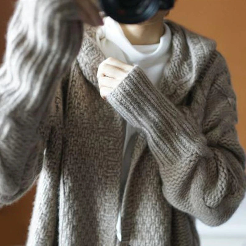 Hooded Knit Long Cardigan Chicchar Fashion