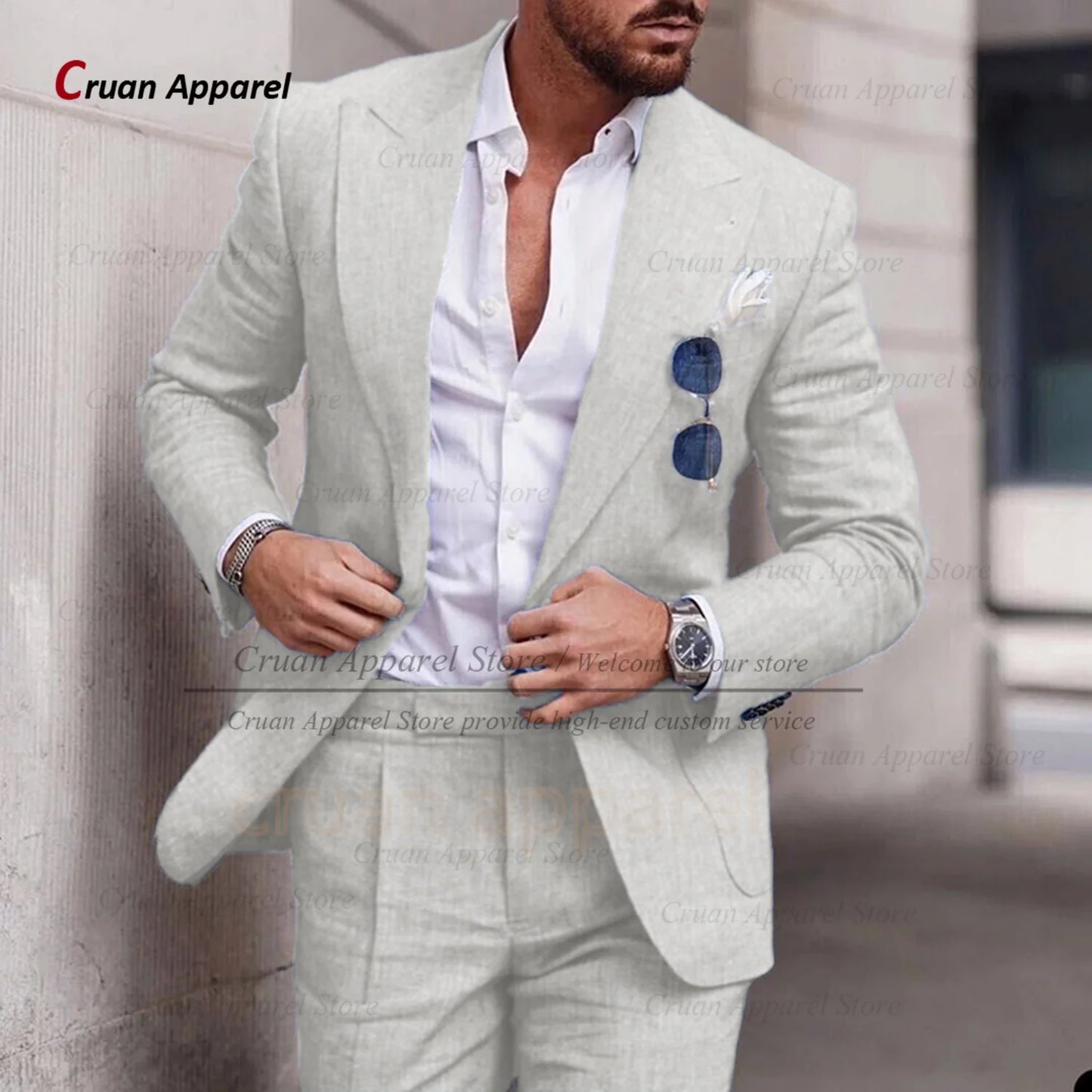 Sky Blue Linen Slim Suit