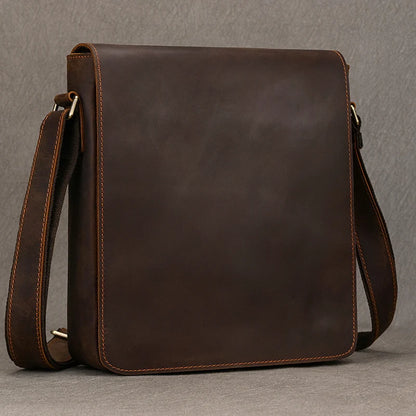 Vintage Cowhide Leather iPad Crossbody Messenger Bag