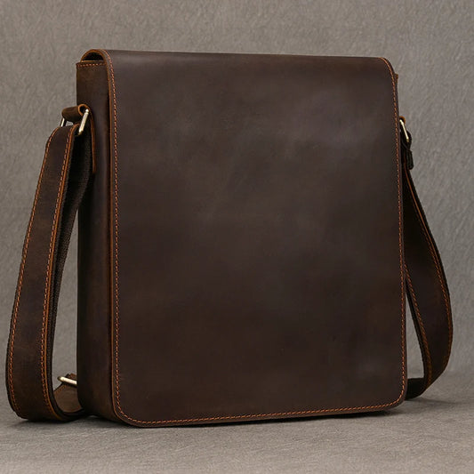 Vintage Cowhide Leather iPad Crossbody Messenger Bag
