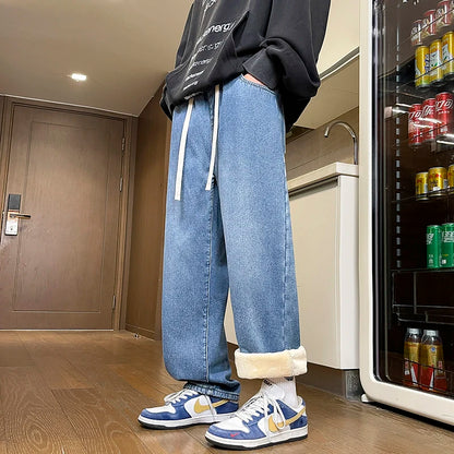 Fleece-Lined Wide Leg Jeans