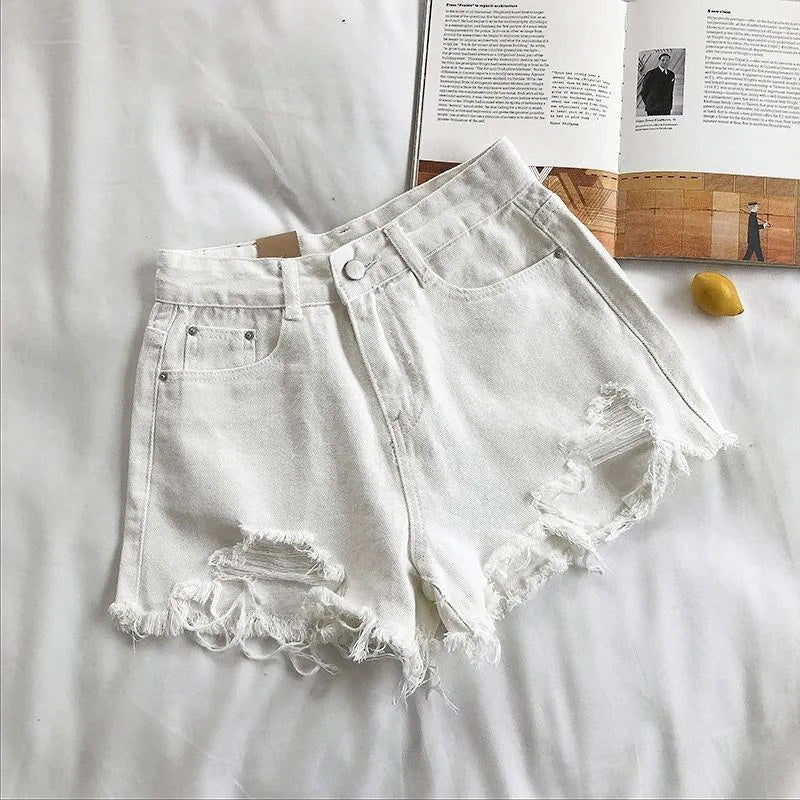 High Waist Cotton Denim Shorts