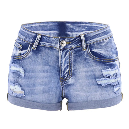 Split Denim Mid Waist Shorts