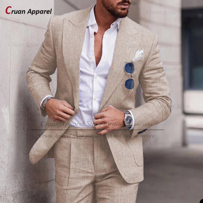 Sky Blue Linen Slim Suit