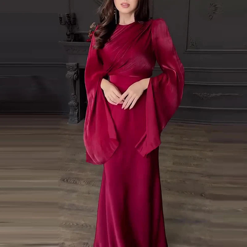 Satin High-Waist Crew Dress