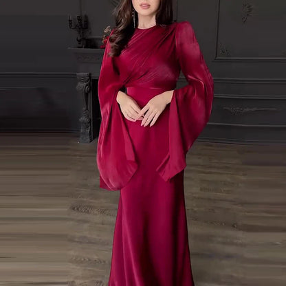 Satin High-Waist Crew Dress