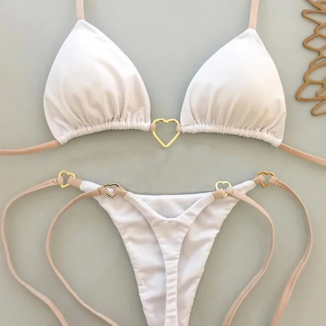 White Cotton Lace-Up Bikini