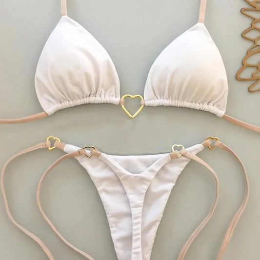 White Cotton Lace-Up Bikini