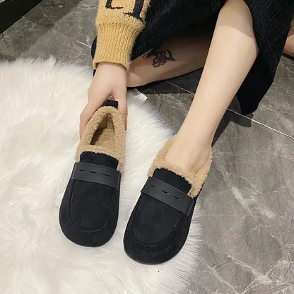CRLAYDK Winter Women's Soft Fur Lining Moccasins Suede Ladies House Warm Indoor Outdoor Anti Skid Loafers Slip On Flat Shoes - Chicchar Fashion
