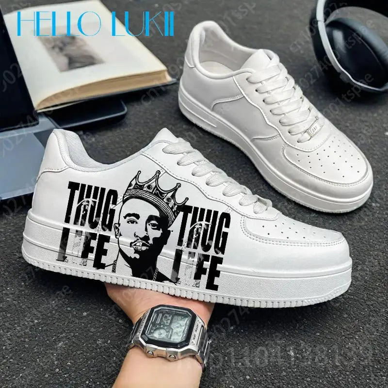tupac 2025 Hot Sale Adult shoes white fashion trend man woman genuine leather comfortable season breathable casual shoes - Chicchar Fashion