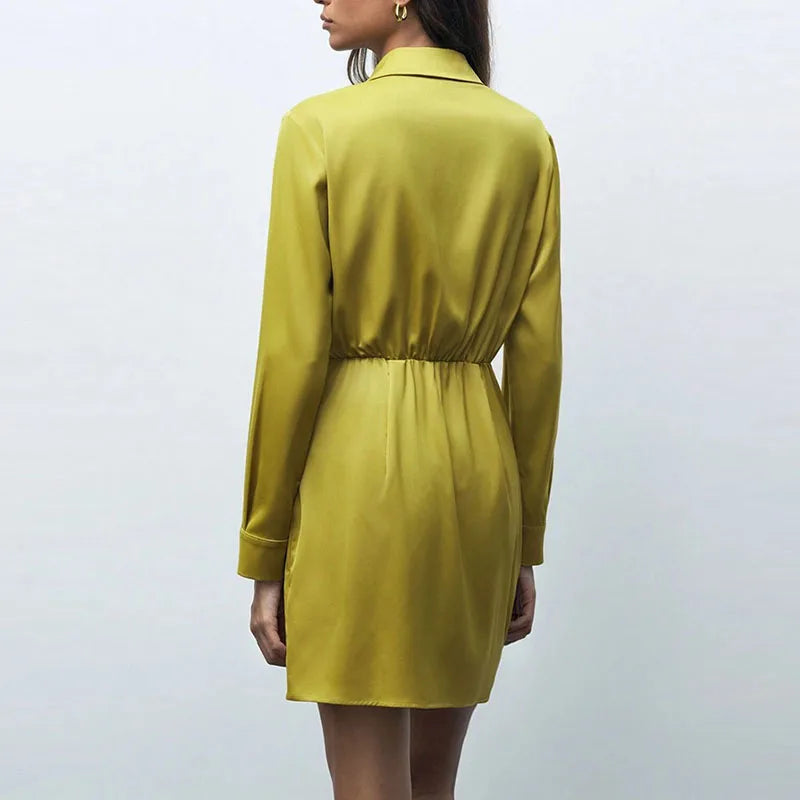 Satin Long Sleeve Wrap Dress