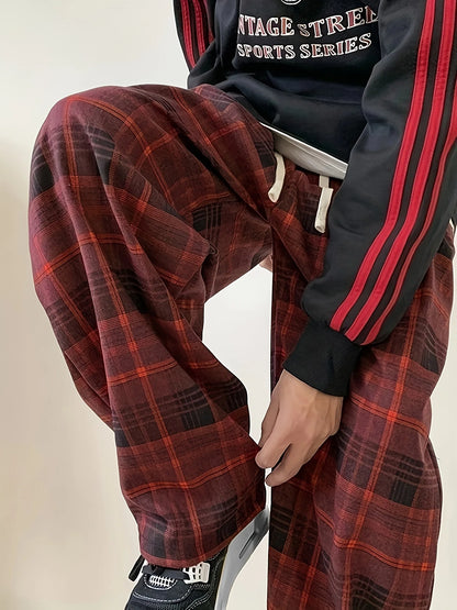 RetroFlex Checkered Wide-Leg Pants