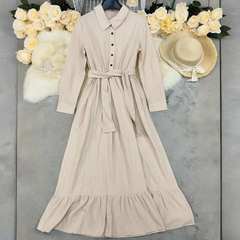 Retro V-Neck Cotton-Linen Gown