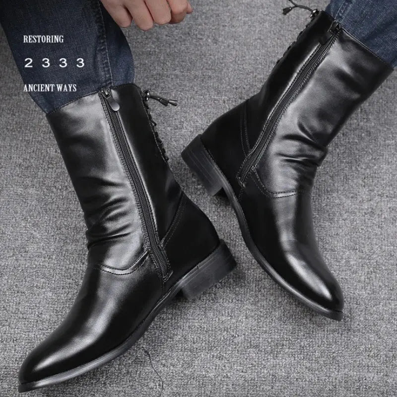 Winter Men Chelsea Boots Velvet High Top Ankle Dress Shoes Men Timberland Boot Wear Resistant Motorcycle Boots Botas De Hombre - Chicchar Fashion