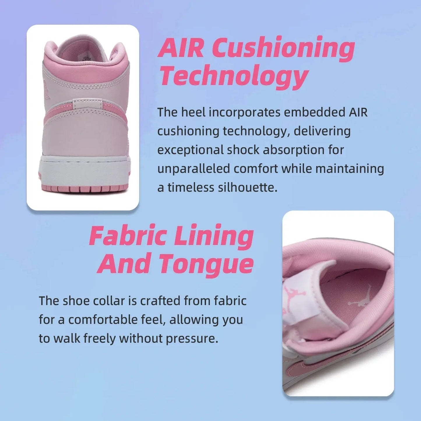 Nike Women's Shoes Air Jordan 1 Aj1 Pink and White Mid-Top Sneakers Cushioning Basketball Shoes Fashionable Casual Shoes Dq8423-600 - Chicchar Fashion