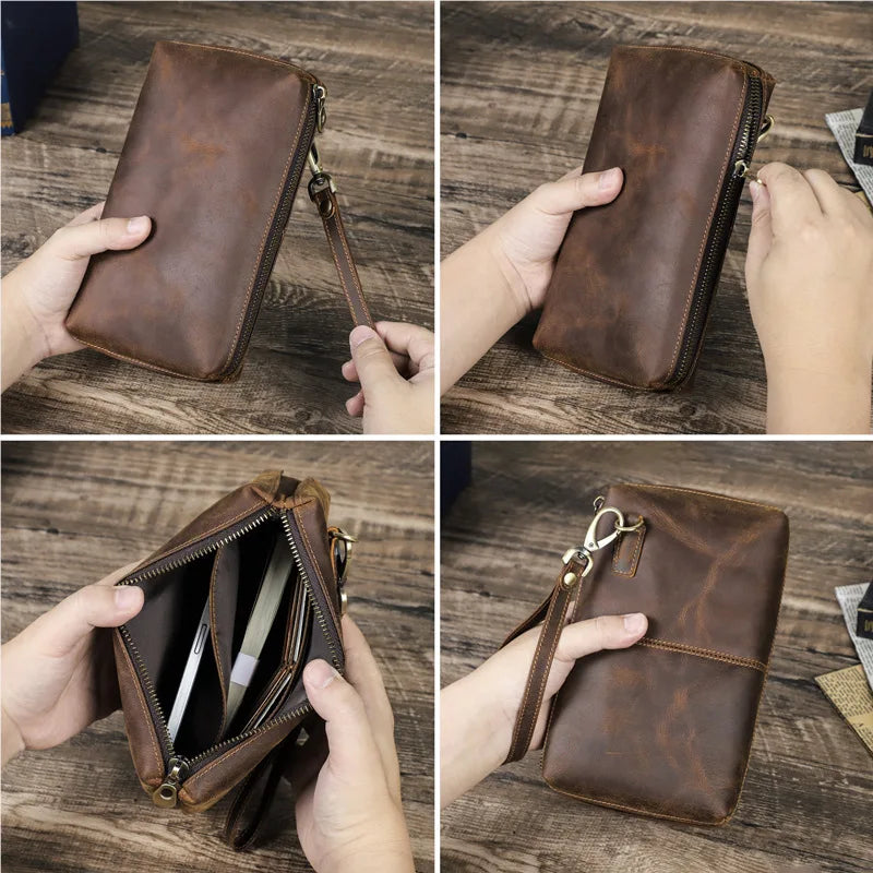 Vintage Men's Clutch Bag RFID Genuine Leather Clutch Wallet Bag Casual Long Purse Large Capacity Travel Handbag Male luxury bags - Chicchar Fashion